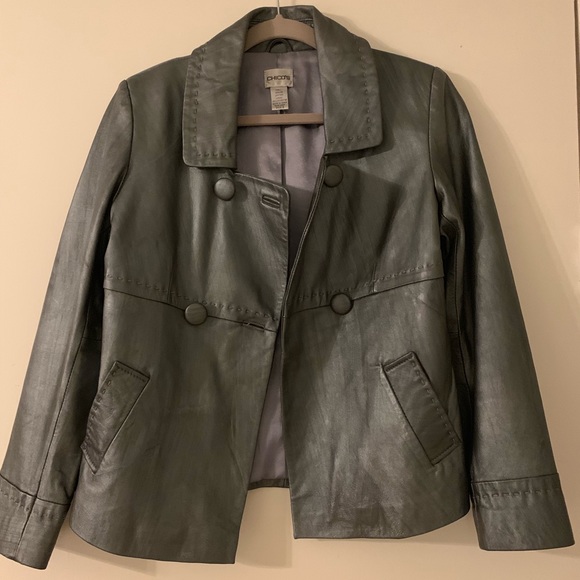 hip length grey leather jacket - Picture 2 of 5